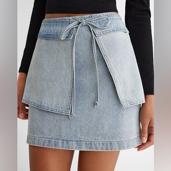 NWT Mid Rise Denim Tie Waist Mini Wrap Skirt - Picture 4 of 5